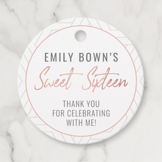 モダンSweet sixteen誕生日パーティメッセージカード フェイバータグ (正面)