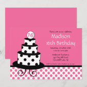 モダンSweet sixteen誕生日パーティーの招待 招待状 (正面/裏面)