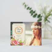 モダンSweet sixteen誕生日フラワー招待状 インビテーションポストカード (スタンド正面)