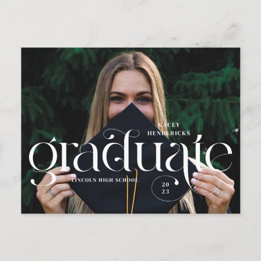 モダンSwirl Serif写真卒業のお知らせ ポストカード (正面)