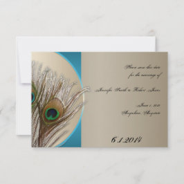 モダンTaupe Aqua Peacock Feather Save the Date セーブザデート