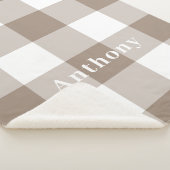 モダンTaupe Gingham模様モノグラム名 シェルパブランケット (3/4)