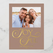 モダンTaupe Joyful Christmas Holiday Foil Photo 箔シーズンポストカード (正面)