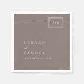 モダンTaupe Minimalistモノグラム結婚ズ スタンダードカクテルナプキン (正面)