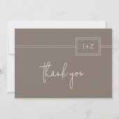 モダンTaupe Minimalist Monogram結婚's Thank You サンキューカード (正面)