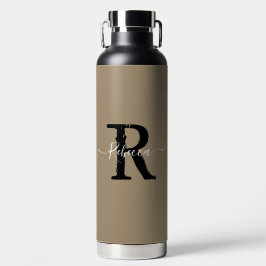 モダンTaupe Monogramスクリプト名 ウォーターボトル