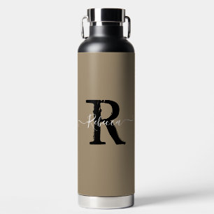 モダンTaupe Monogramスクリプト名 ウォーターボトル