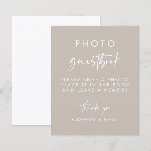 モダンTaupe Scriptの結婚Photo Guestbook Sign (正面/裏面)