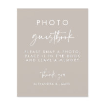 モダンTaupe Scriptの結婚Photo Guestbook Sign