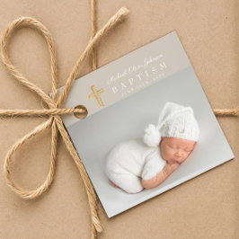 モダンTaupe Scriptフォトバプテスマ フェイバータグ