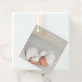 モダンTaupe Scriptフォトバプテスマ フェイバータグ