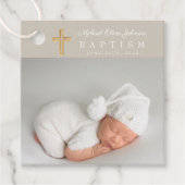 モダンTaupe Scriptフォトバプテスマ フェイバータグ (正面)