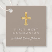 モダンTaupe Script Cross Boy First Communion フェイバータグ (正面)