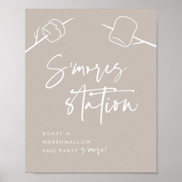 モダンTaupe Script Marshmallow S'mores Station ポスター