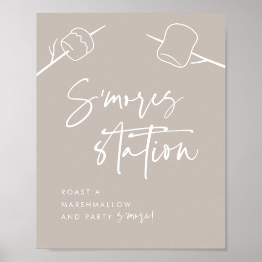 モダンTaupe Script Marshmallow S'mores Station ポスター (正面)