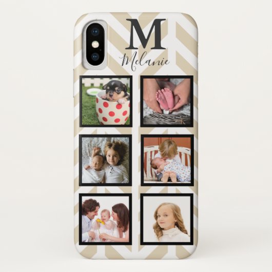 モダンTaupe White Herringbone 6写真&モノグラム Case-Mate iPhoneケース (裏面)