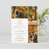 モダンterracottaイニシャル4枚の写真結婚グリッド 招待状 (スタンド正面)