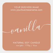 モダンterracottaスクリプトろうそく製品ラベル スクエアシール (正面)