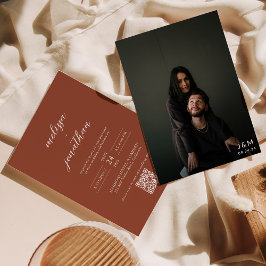 モダンTerracottaスクリプトフォトQRコード結婚s 招待状