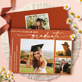 モダンTerracottaスクリプト大学院写真卒業 箔招待状