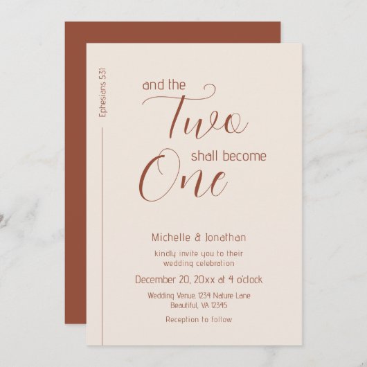 モダンTerracottaスクリプトChristian Bible結婚's 招待状 (正面/裏面)
