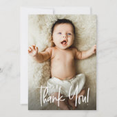 モダンThank You Script Photo Baby Shower サンキューカード (正面)