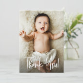 モダンThank You Script Photo Baby Shower サンキューカード (スタンド正面)