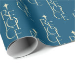 モダンTOPOGRAPHIC REJOICE & star Christmas ラッピングペーパー<br><div class="desc">活字デザイン</div>