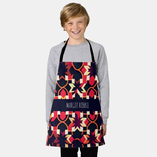 モダンTwitch赤い黒い幾何学的パターン エプロン (着用した状態)