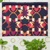 モダンTwitch赤い黒い幾何学的パターン キッチンタオル (折り畳み)