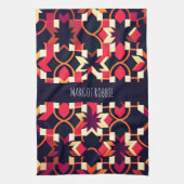 モダンTwitch赤い黒い幾何学的パターン キッチンタオル (縦)