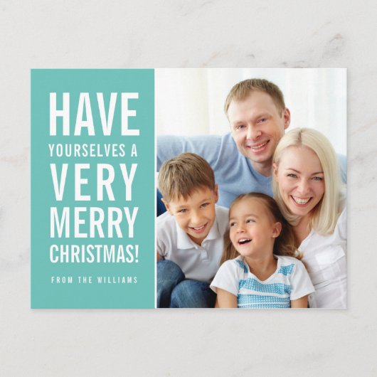 モダンTYPEはっきりしたシンプル非常に陽気なクリスマスのミント シーズンポストカード (正面)