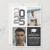 モダンVarsity Black Photo Graduation Party 招待状 (正面)