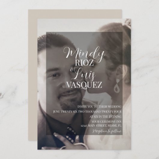 モダンVelum透フェイク明フォトのスクリプ結婚ト 招待状 (正面/裏面)