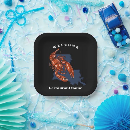 モダンwelcome crawfish louisiana名前をカスタムする ペーパープレート (パーティー)