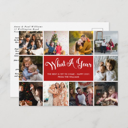モダンWhat A Year Photo Collageはがき ポストカード (正面/裏面)