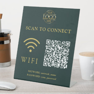 モダンWi-Fiパスワード&ネットワーク QRコードロゴ 台座サイン