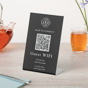 モダンWiFiパスワード&ネットワーク|ビジネスQRコード 台座サイン