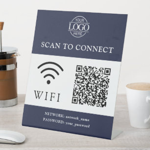モダンWifiパスワード & ネットワーク QRコードロゴ 台座サイン
