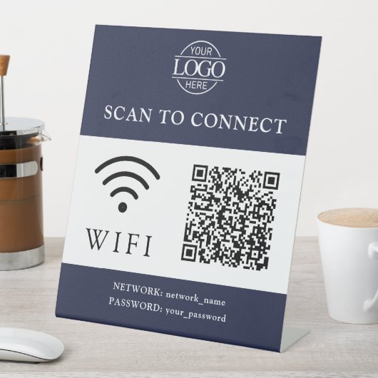 モダンWifiパスワード & ネットワーク | QRコードロゴ 台座サイン (インサイチュ)