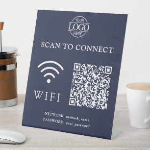 モダンWifiパスワード & ネットワーク QRコードロゴ 台座サイン