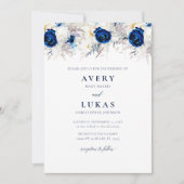 モダンWinter Photo Blue & Whiteフローラ結婚 招待状 (正面)