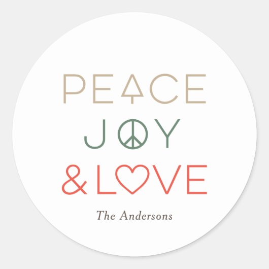 モダンWISHES編集可能カラーホリデーステッカー ラウンドシール (正面)