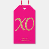 モダンXOピンクフェイク金ゴールドバレンタインのギフトラベル ギフトタグ (正面)