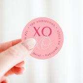 モダンXOXOピンクバレンタインデー差出人住所 ラウンドシール
