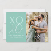 モダンXOXOミントグリーンバレンタインデー写真 シーズンカード (正面)