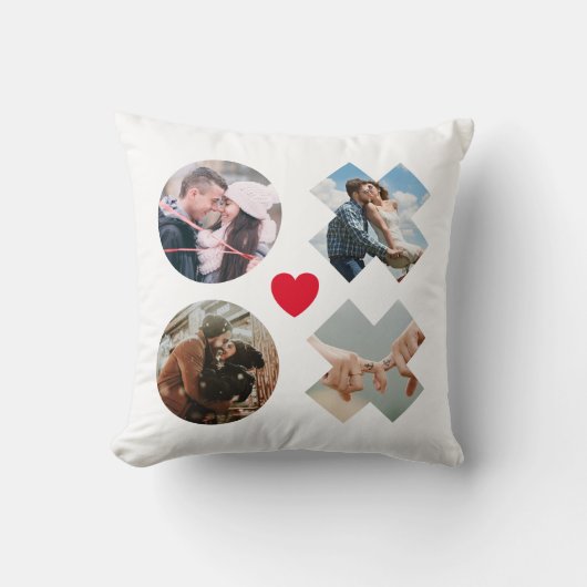 モダンxoxo 4フォトコラージュ赤恋ハート クッション (正面)