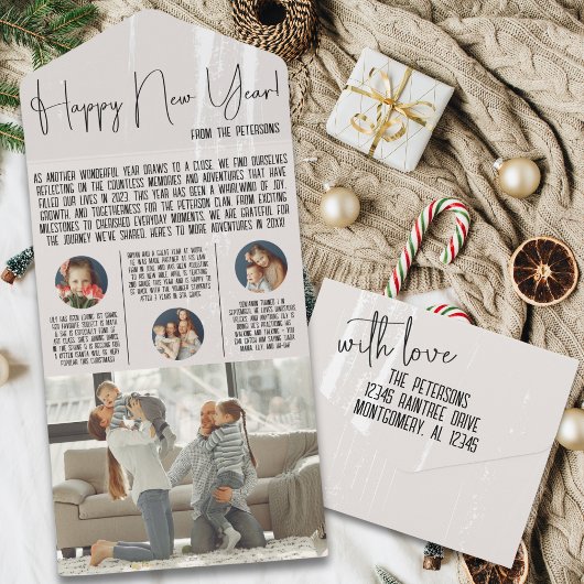 モダンYear in Review Newsletter with Photo Keepsake オールインワン招待状