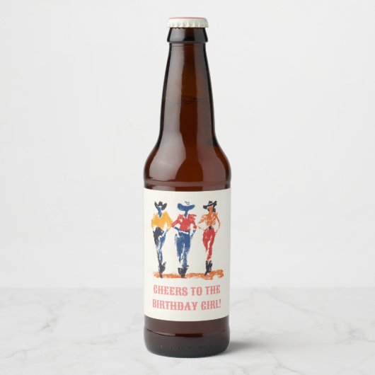 モダンYeehawカウガール誕生日パーティー オーダーメイド ビールラベル (正面)