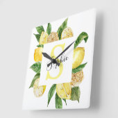 モダンYellow Lemons Frame & 葉 And  Name （名前付き） スクエア壁時計 (傾斜)